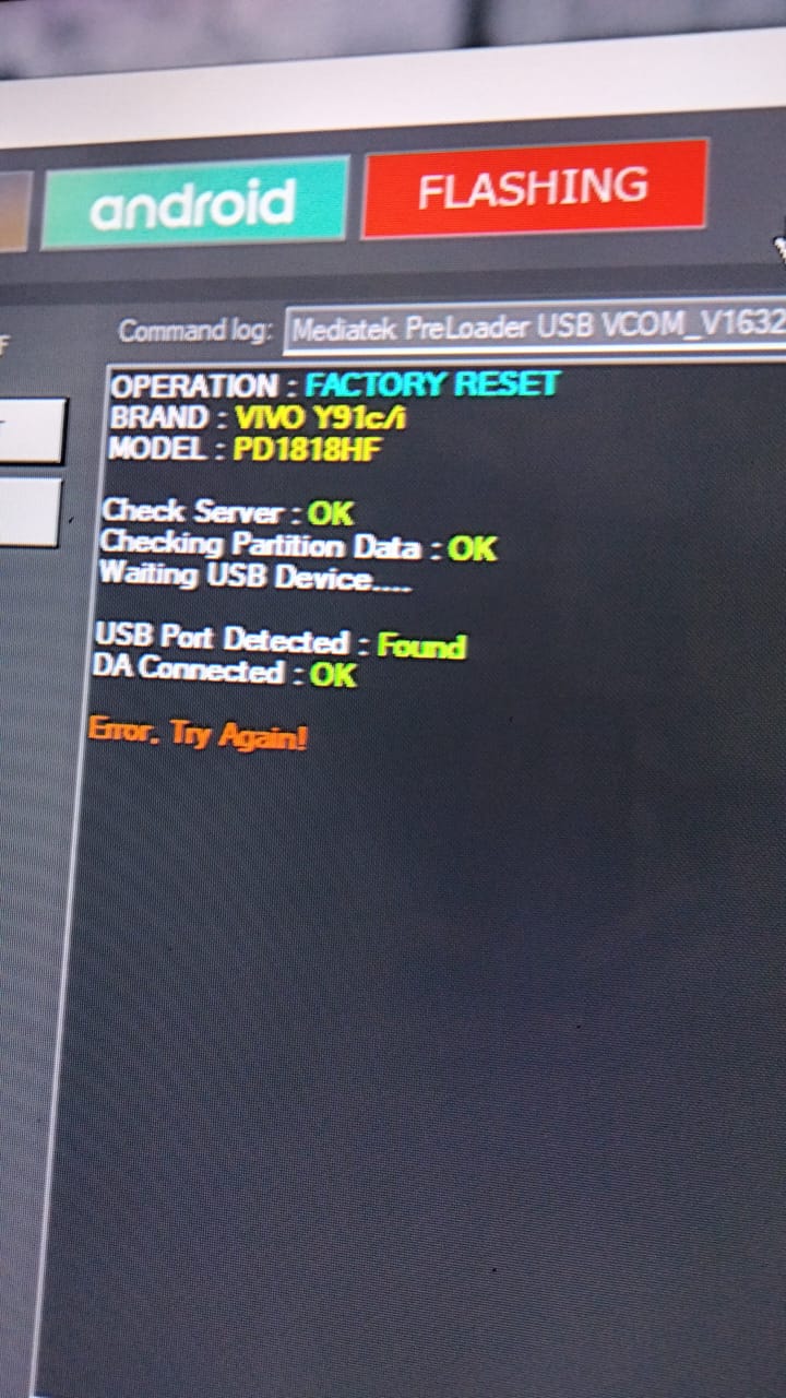 Error Try again Vivo y91c